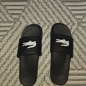 Lacoste Black Slide Sandals with White Crocodile Emblem